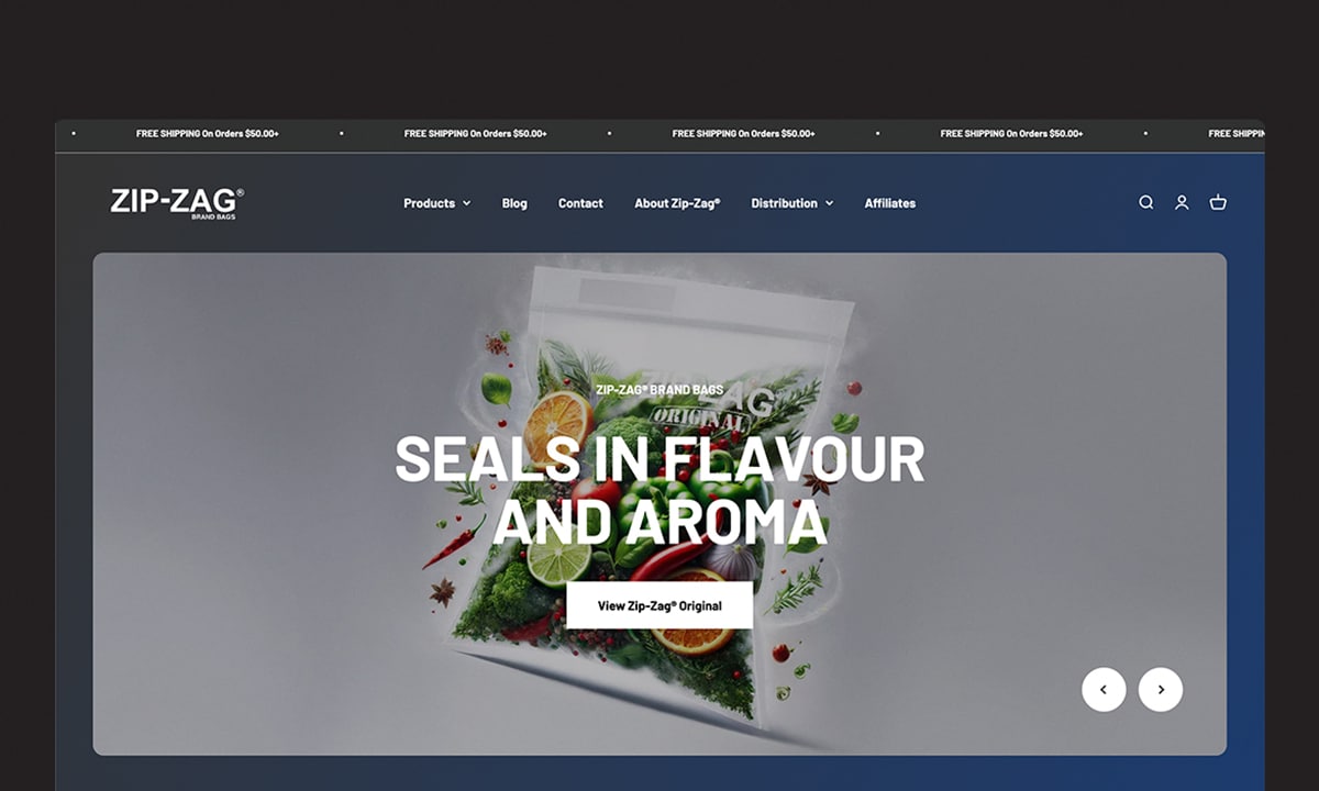 A screen shot of the Zip-Zag.com website